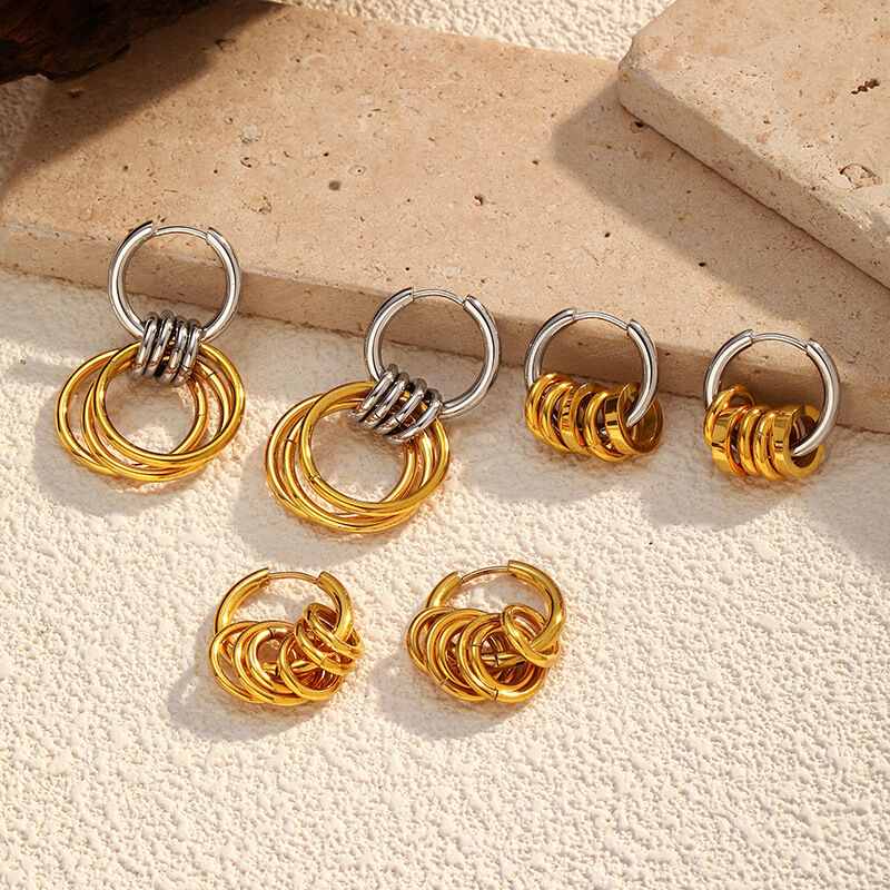 1 Pair Simple Circle Stainless Steel Waterproof Gold Color Drop Earrings 2
