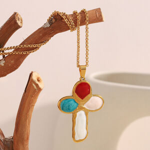1 Piece Retro Cross Stainless Steel Waterproof Gold Color Pendant Necklace h5 Picture3