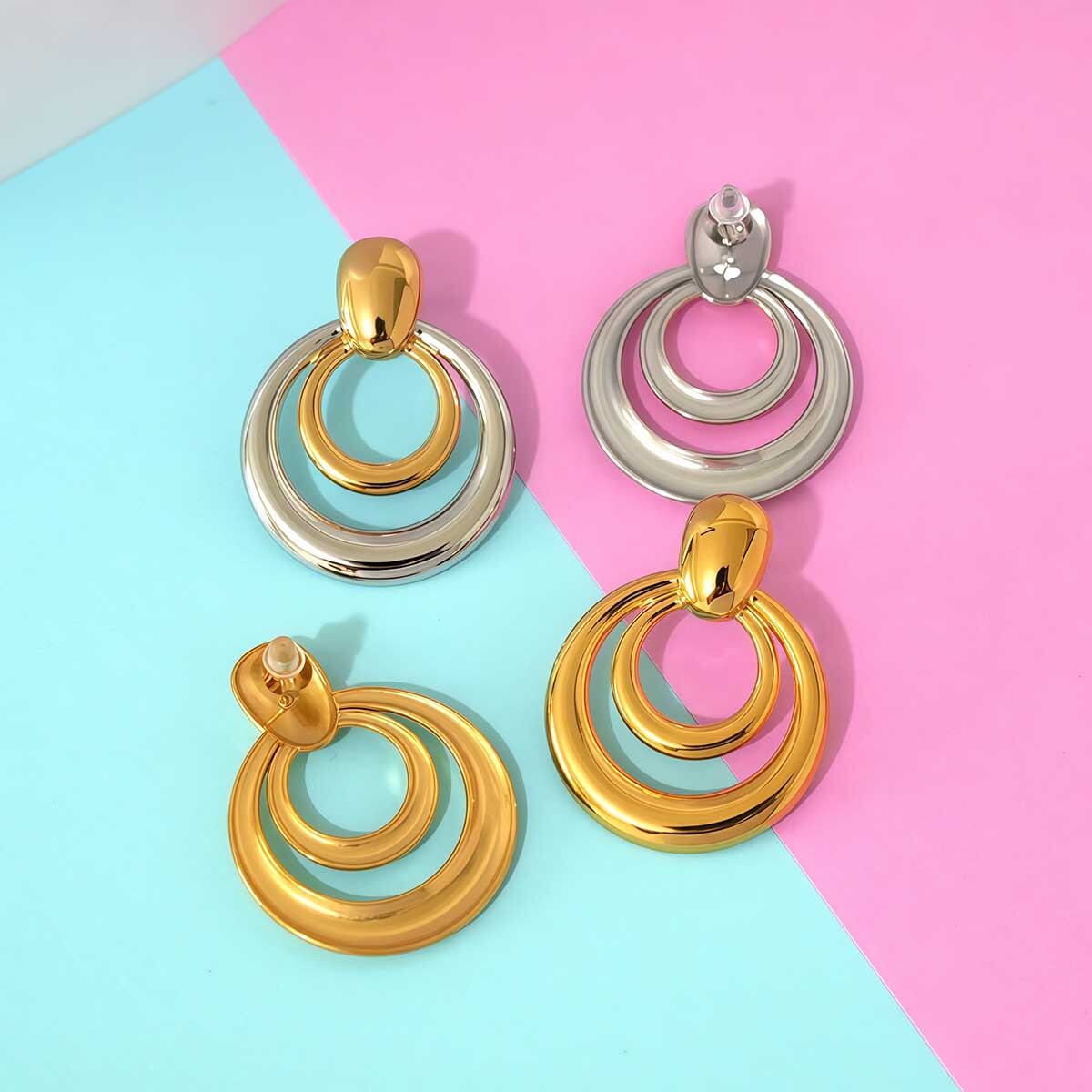 1 Pair Simple Circle Stainless Steel Waterproof Gold Color Women's Stud Earrings h5 Picture4