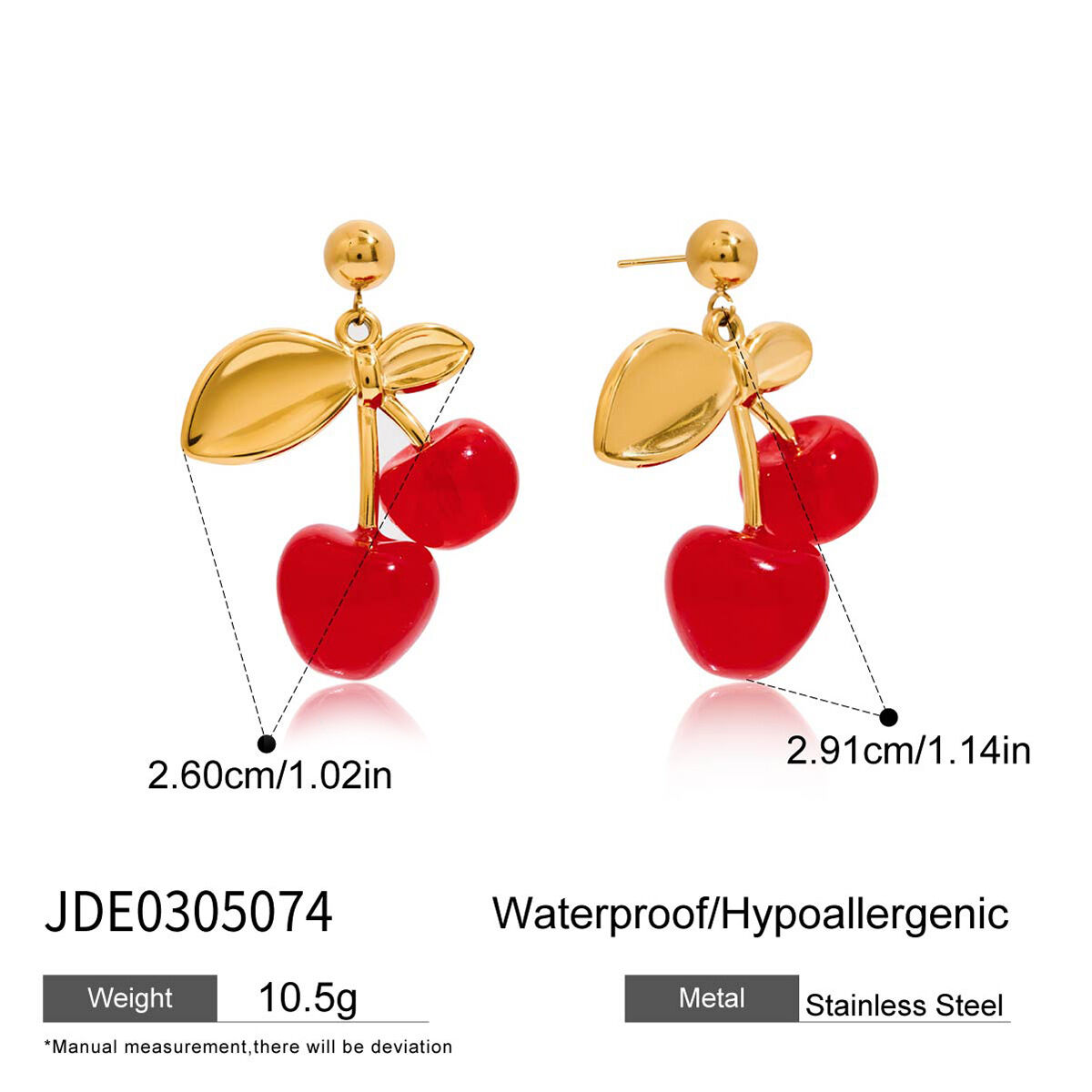 1 Paar leuchtend kirschrote, wasserdichte, goldfarbene Ohrhänger für Damen aus Edelstahl h5 Bild2