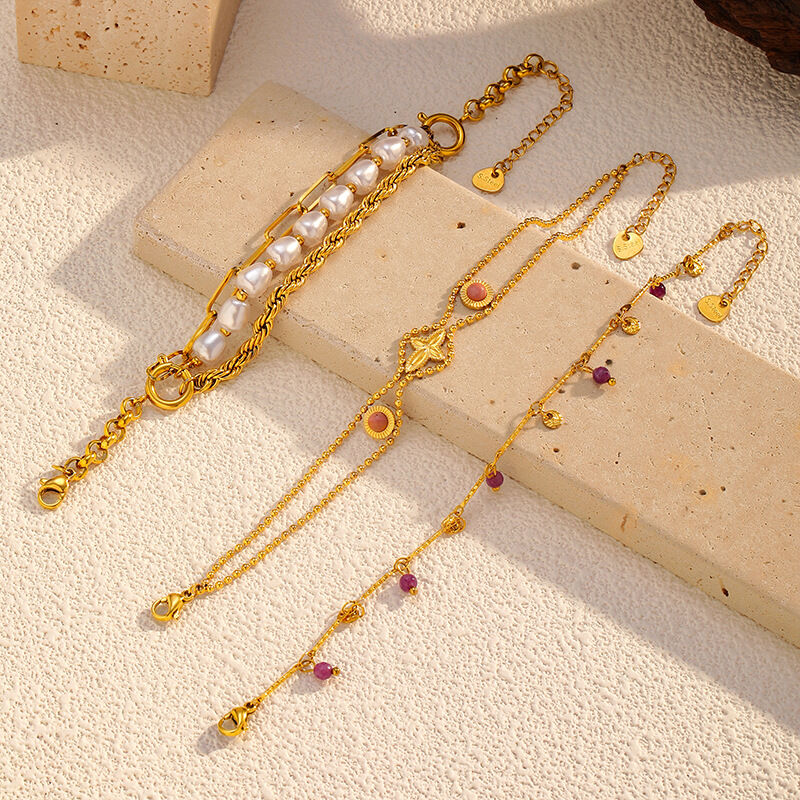 Pulsera con dijes de acero inoxidable, color dorado, resistente al agua, con forma irregular, estilo retro, 1 unidad Imagen2