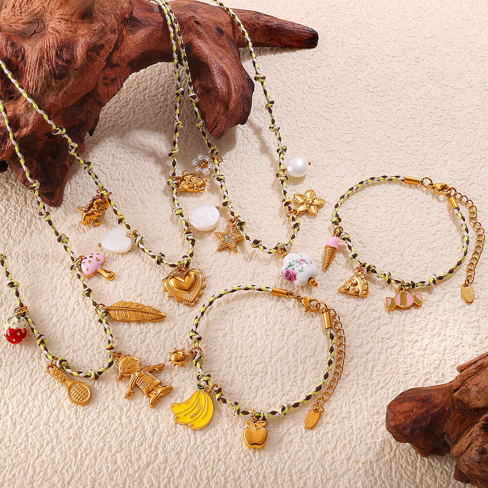 Set di collane con ciondolo fai da te in acciaio inossidabile color oro impermeabile Immagine4