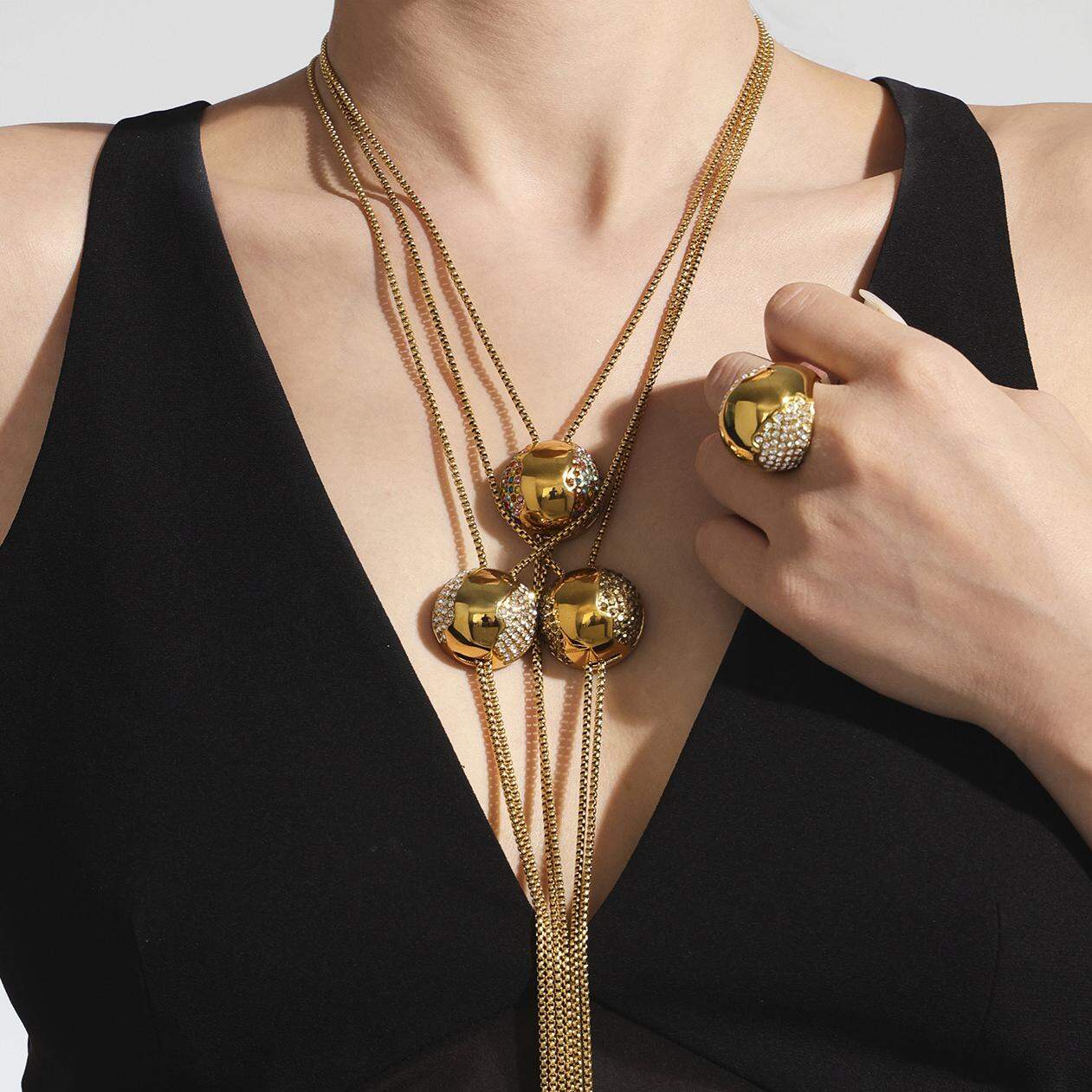 1 Piece Semicircle Stainless Steel Waterproof Gold Color Zircon Women's Jewelry Sets