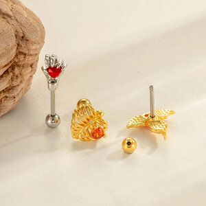 1 Parça Kalp Bakır Altın Renkli Zirkonyum Piercing Küpe h5 Resim3