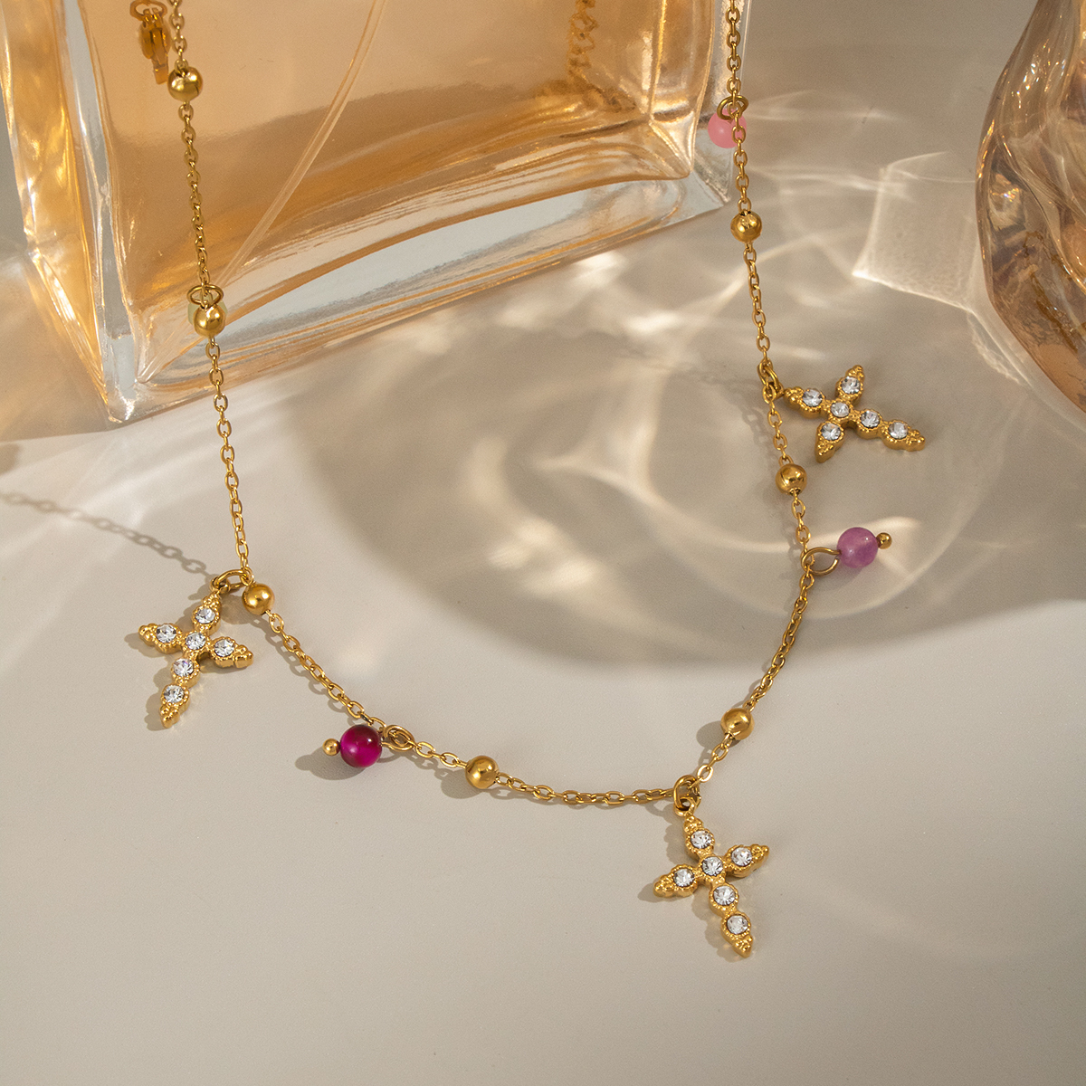 1 Piece Luxurious Elegant Cross Stainless Steel Waterproof  Women's Pendant Necklaces