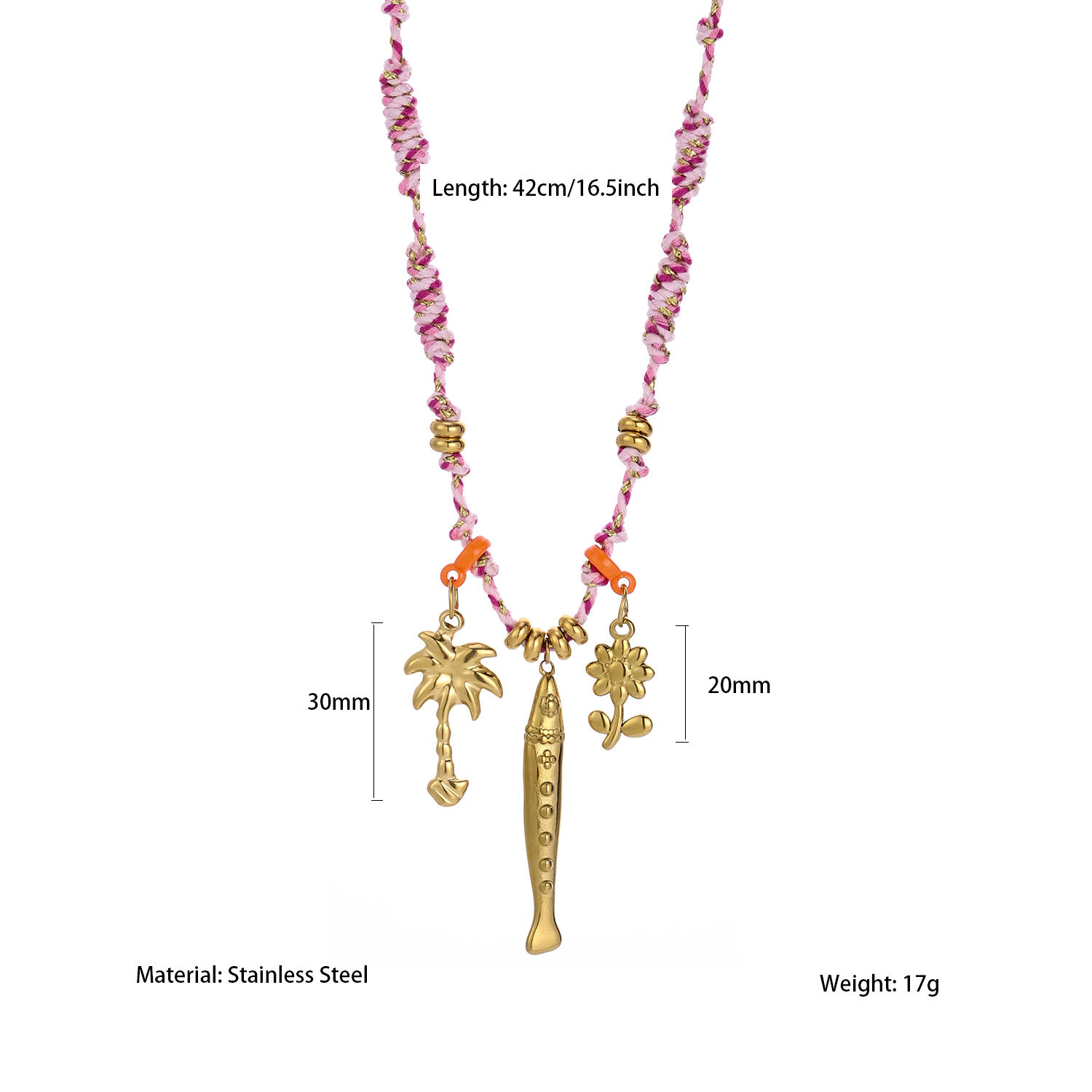 1 Piece Exqusite Fish Stainless Steel Waterproof Gold Color Women's Braided Necklaces