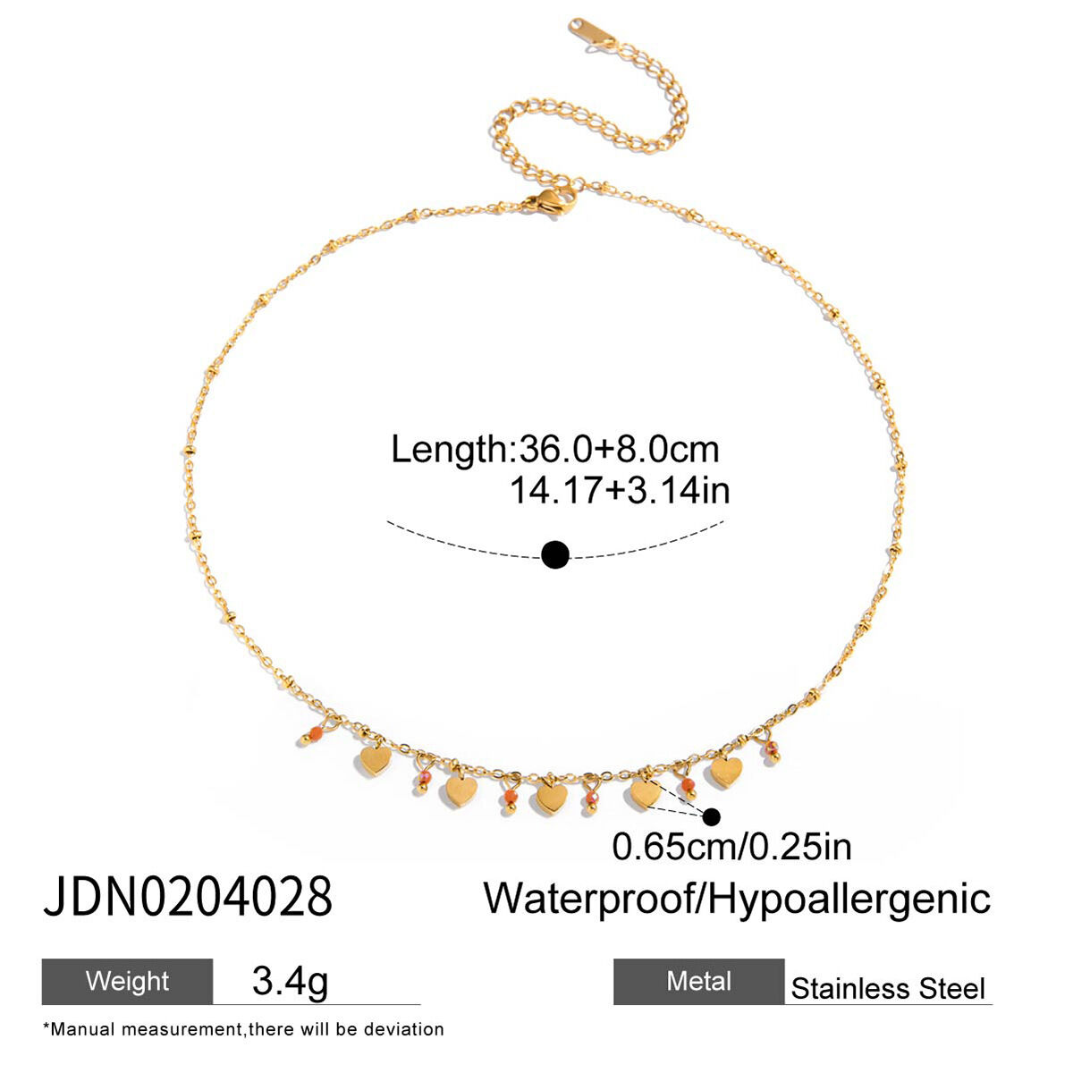 1 Piece Delicate Cute Heart Stainless Steel Waterproof Gold Color Women's Pendant Necklaces h5 