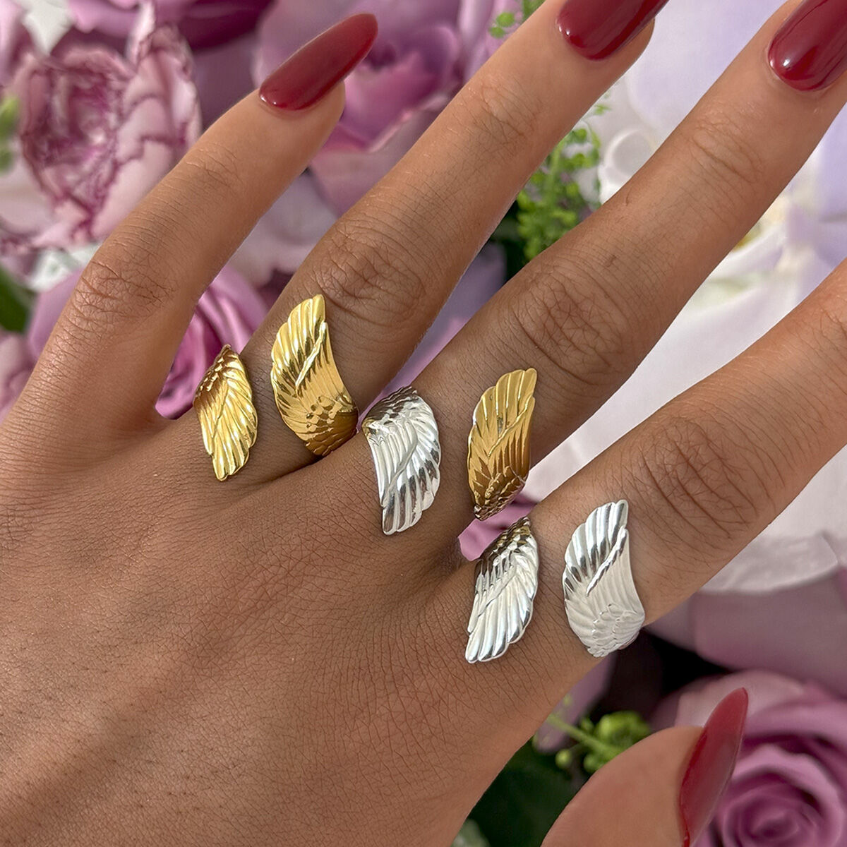 1 Piece Simple Series Natural Wings Stainless Steel Waterproof  Women's  Statement Rings 2