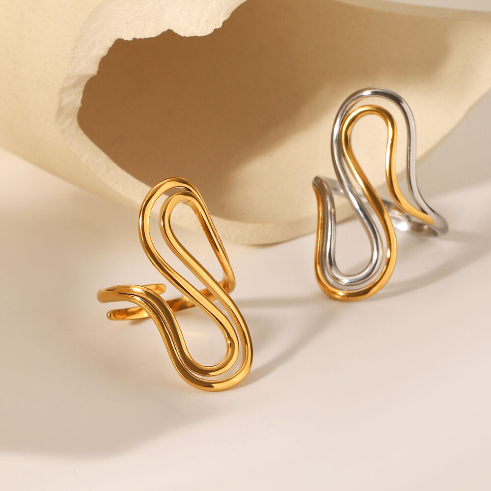 Casual Geometric Stainless Steel Waterproof Gold Color Women's Adjustable Rings Picture3