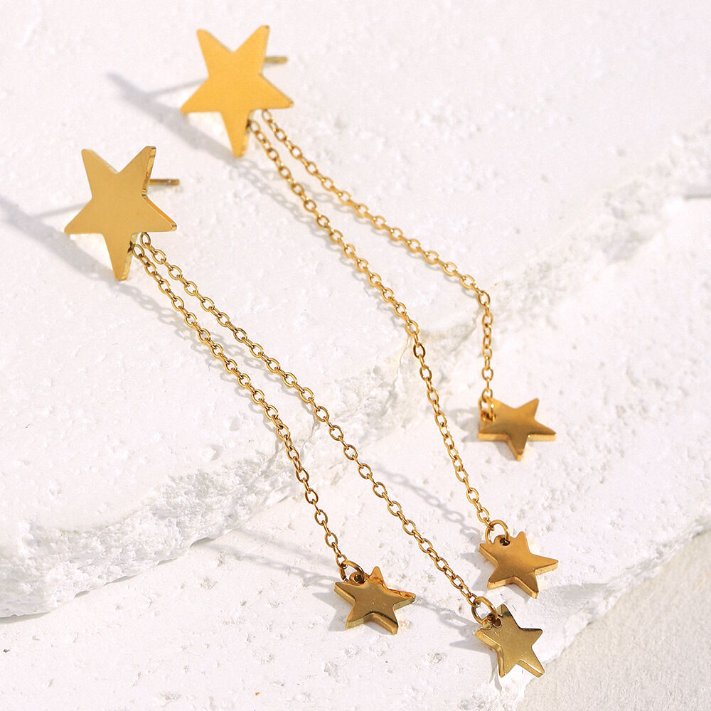 1 Pair Star Stainless Steel Waterproof Gold Color Dangle Earrings Picture4