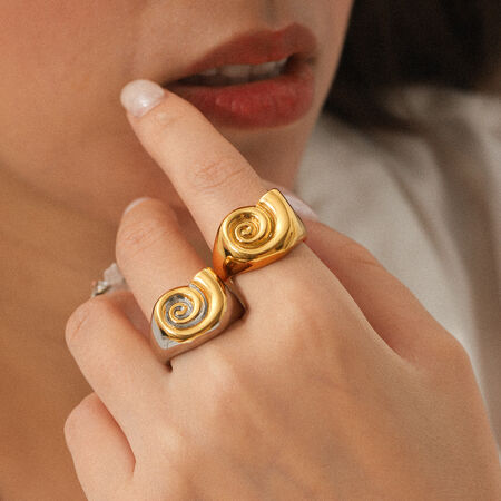 1 Piece Daily Lines Stainless Steel Waterproof Gold Color Signet Rings