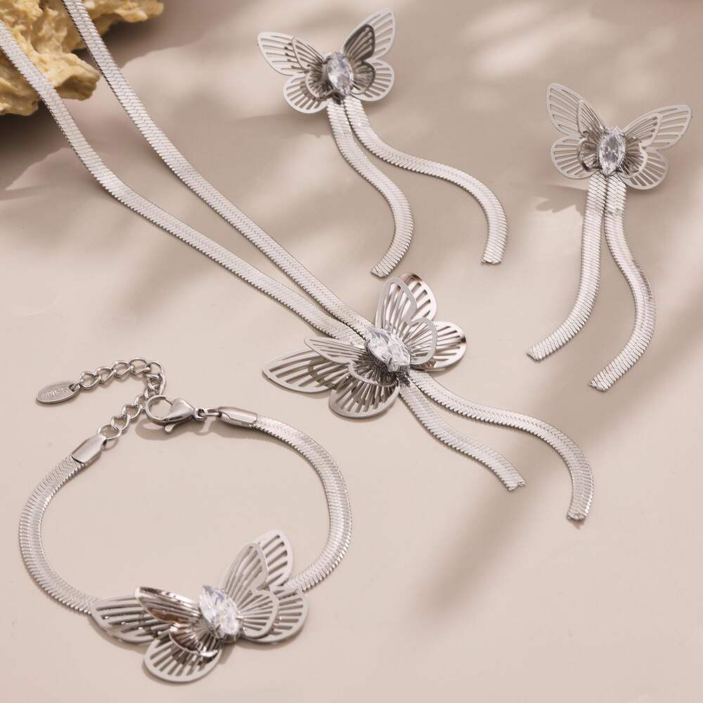 1 Piece Romantic Butterfly Stainless Steel Waterproof Gold Color Women's Jewelry Sets Picture6