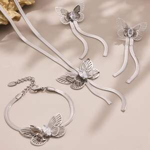 1 Piece Romantic Butterfly Stainless Steel Waterproof Gold Color Women's Jewelry Sets h5 Picture6