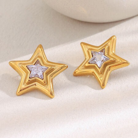 1 Pair Simple Classic Star Stainless Steel Waterproof Gold Color Women's Stud Earrings 2