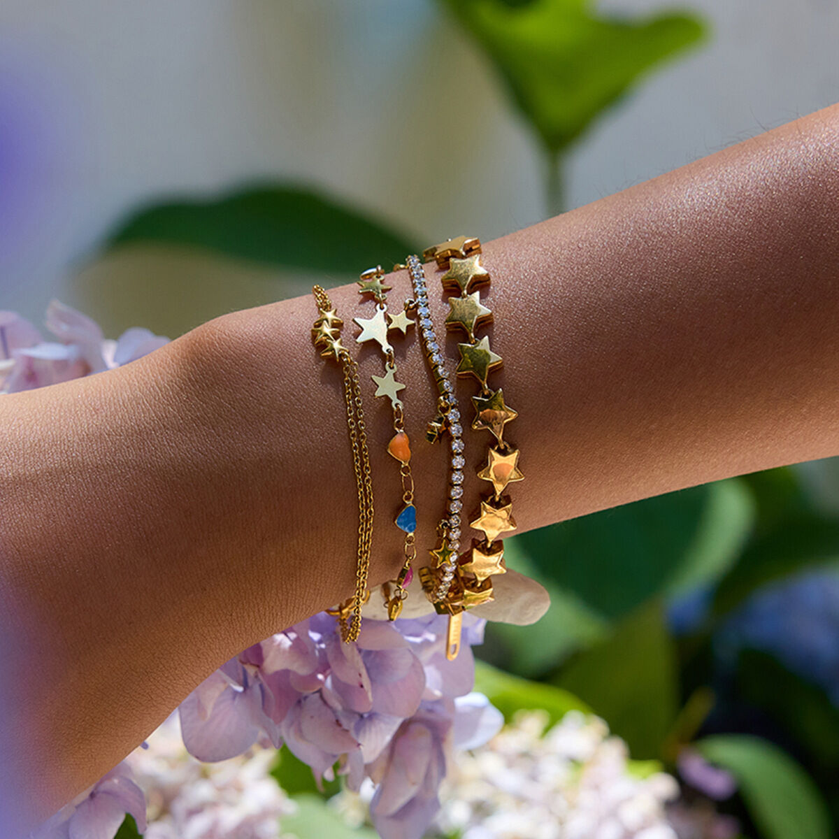 1 Piece Shinning Star Stainless Steel Waterproof Gold Color Women's Chain Bracelets h5 Picture4