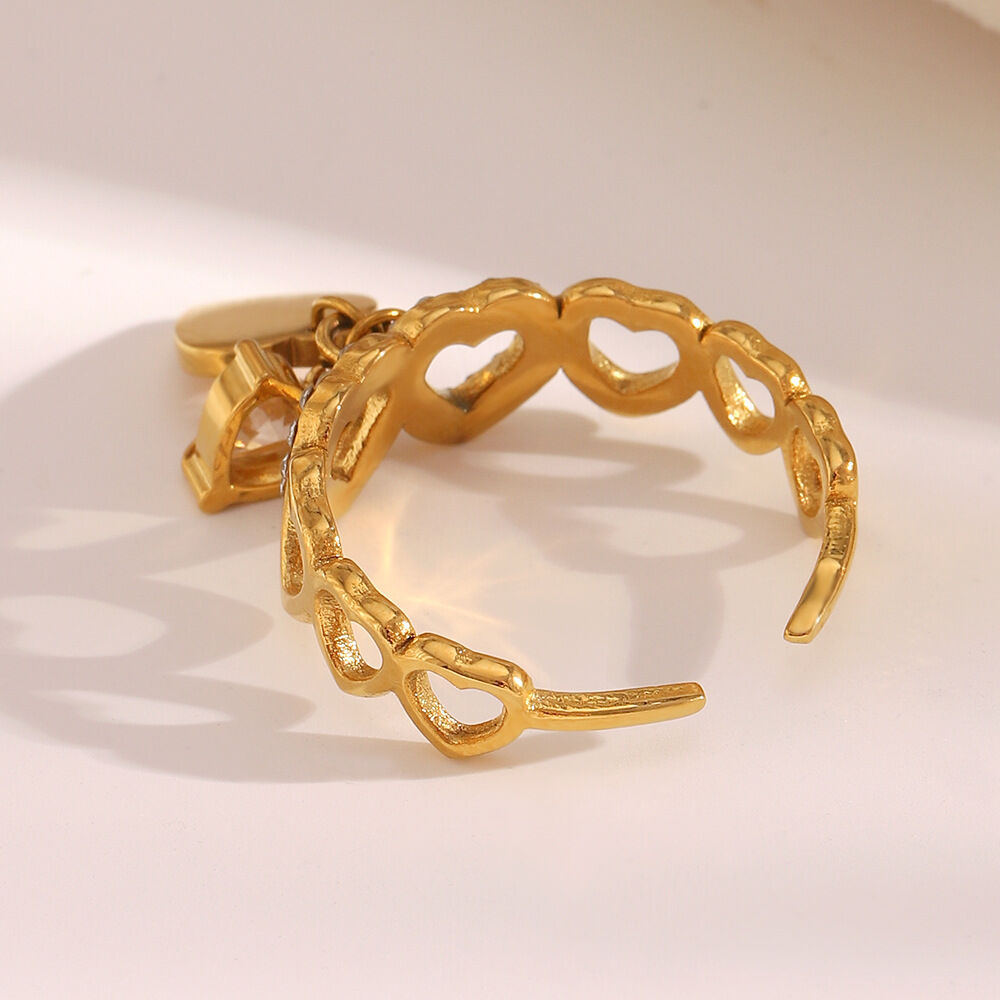 Heart Zircon Stainless Steel Waterproof Gold Color Statement Ring h5 Picture5