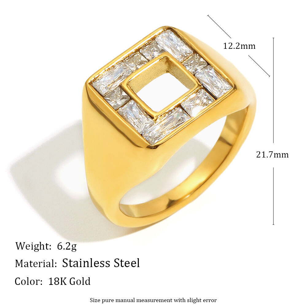 1 Piece Luxurious Series Daily Rectangular Stainless Steel Waterproof Gold Color Statement Rings Picture8