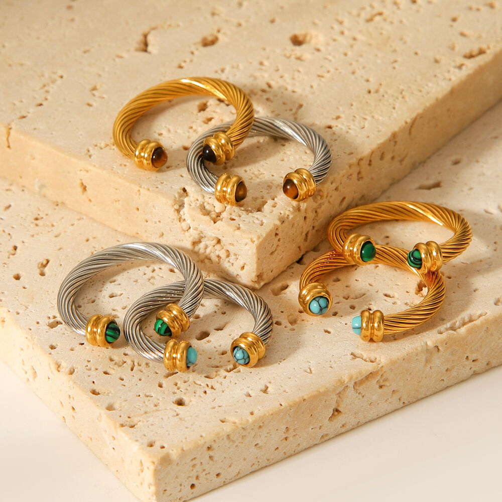 1 Stück ringförmiger, wasserdichter Statement-Ring aus Edelstahl in Goldfarbe mit Naturstein h5Bild4