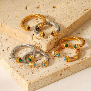 1 Stück ringförmiger, wasserdichter Statement-Ring aus Edelstahl in Goldfarbe mit Naturstein h5 Bild4