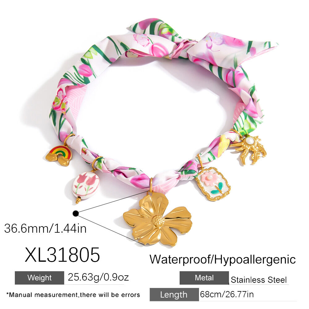 Collier pendentif en soie pour femme, série romantique, motif floral quotidien, 1 pièce Image2