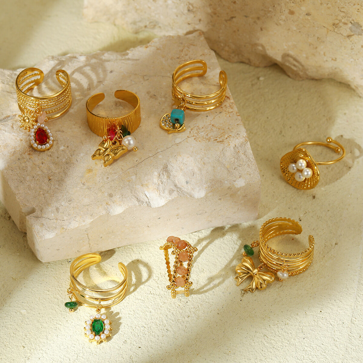 1 Stück Edelstahl-Ring, wasserdicht, goldfarben, Statement-Ring