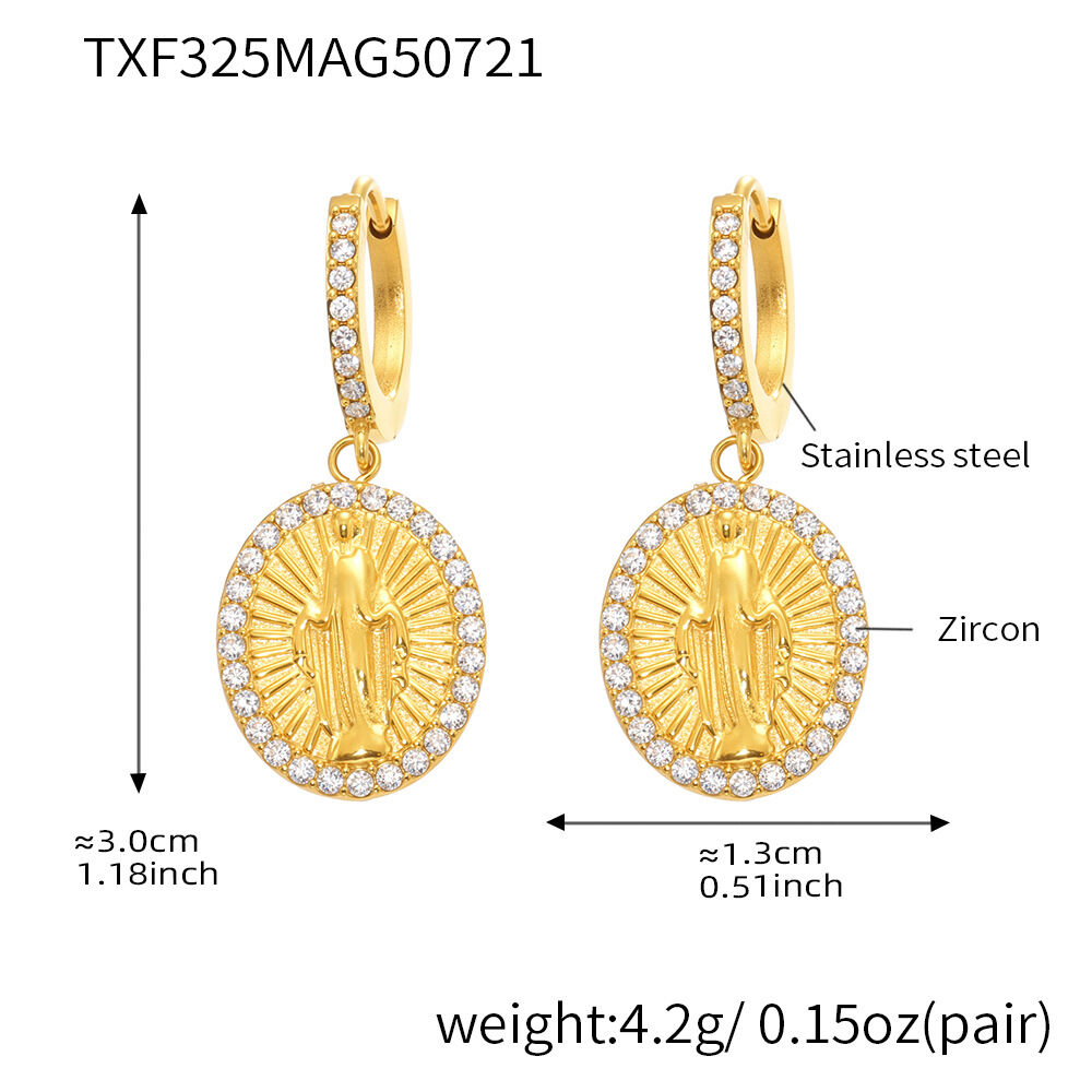 1 Piece Retro Figure Stainless Steel Waterproof Gold Color Zircon Women's Jewelry Sets