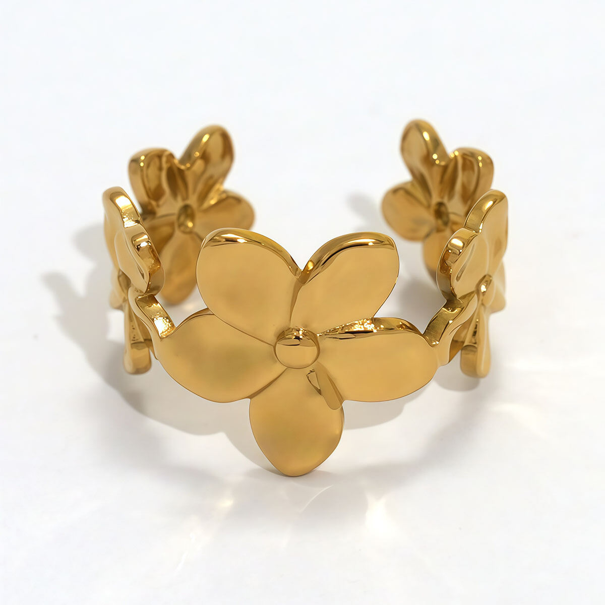 1 Piece Simple  Elegant Flower Stainless Steel Waterproof  Gold Color  Minimalist Rings h5 