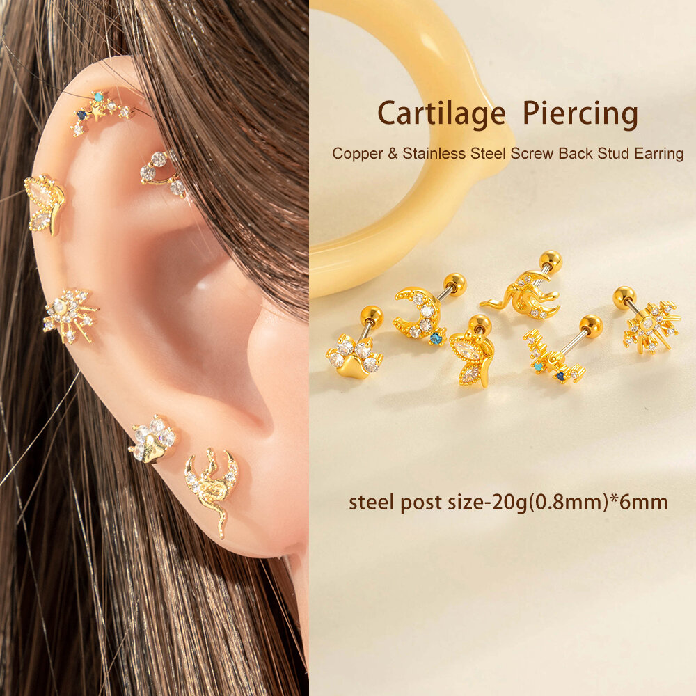 1 Piece Exquisite Snake Copper Gold Color Zircon Women's Piercing Earrings h5 Picture5