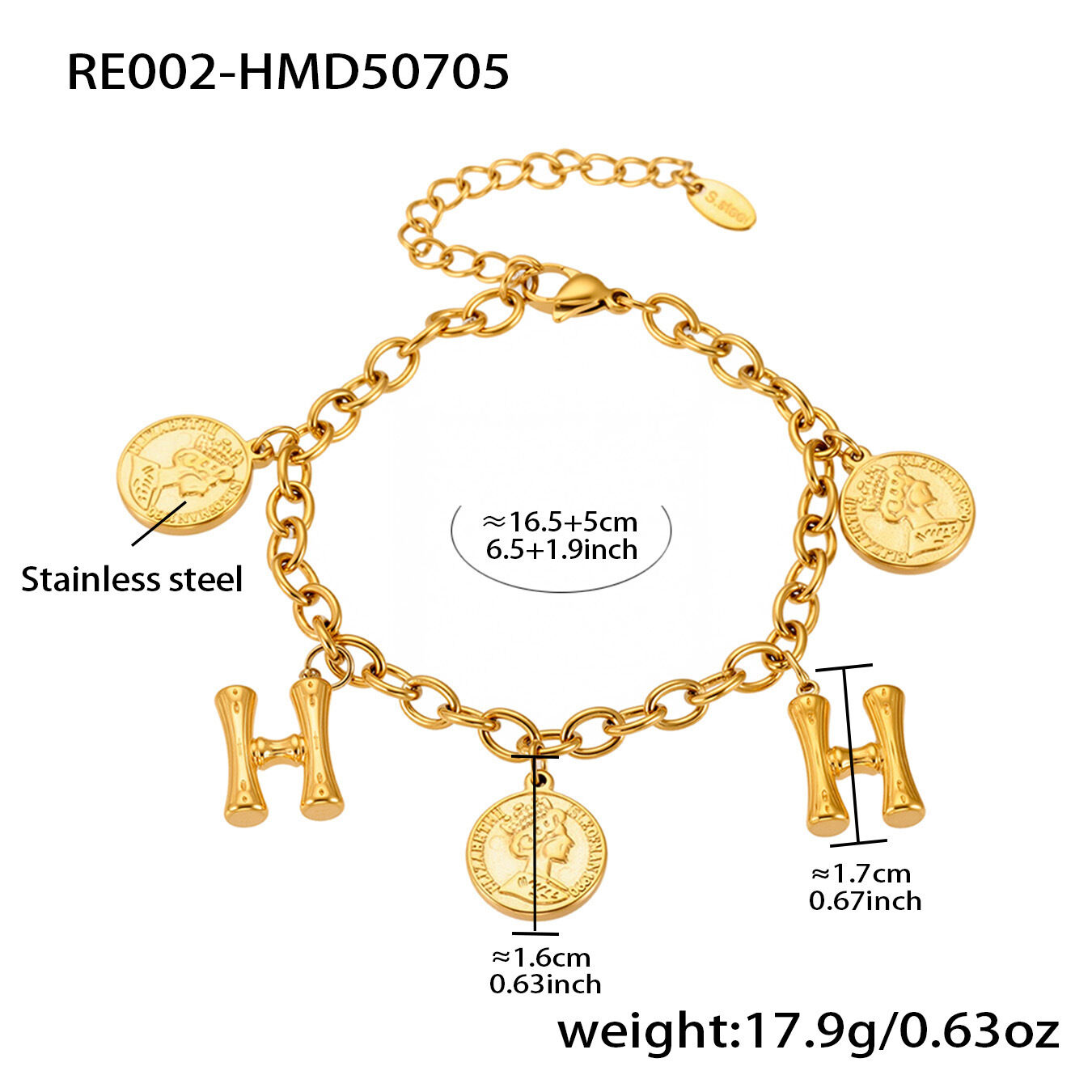 RE002-H Bracciale fai da te in oro 16+5cm Immagine8