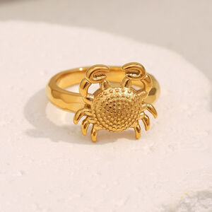 1 Piece Classic Crab Stainless Steel Waterproof Gold Color Statement Rings h5 Picture3
