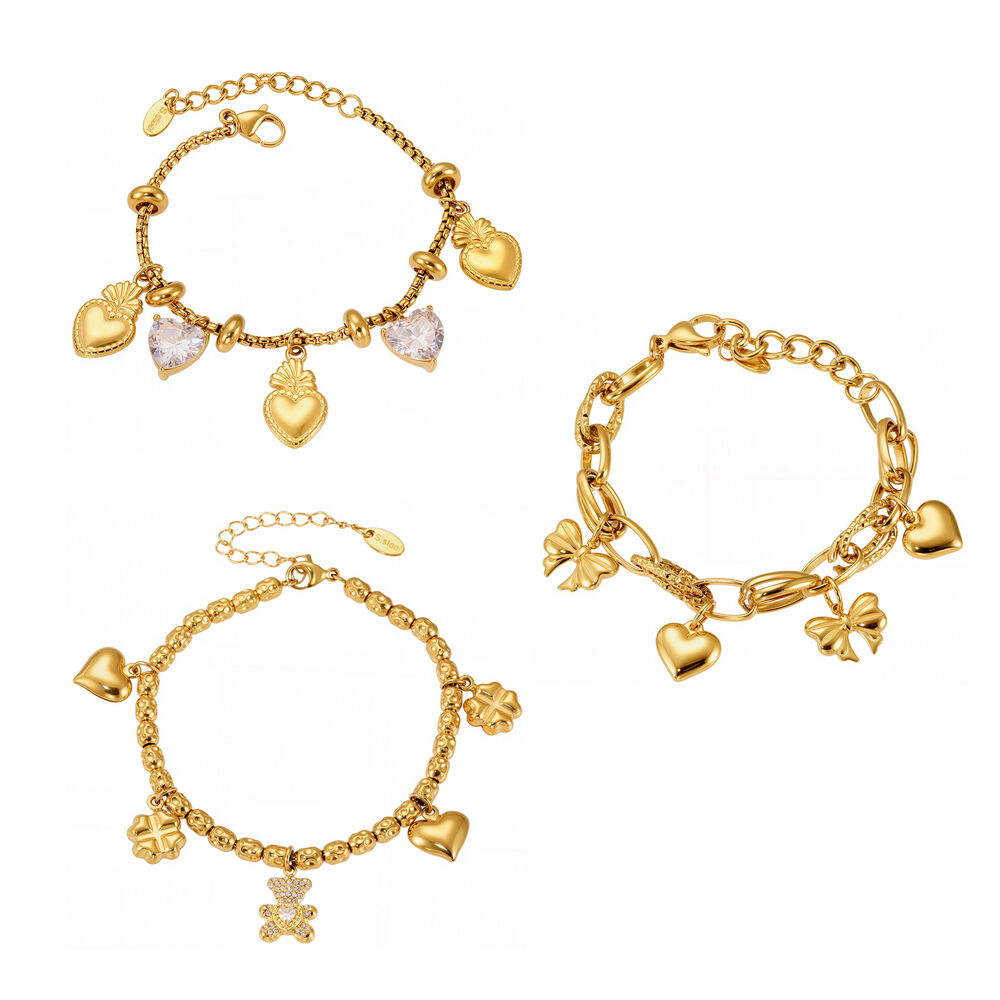 Braccialetti con ciondolo da donna color oro impermeabile in acciaio inossidabile a forma di orso di lusso, 1 pezzo h5Immagine9