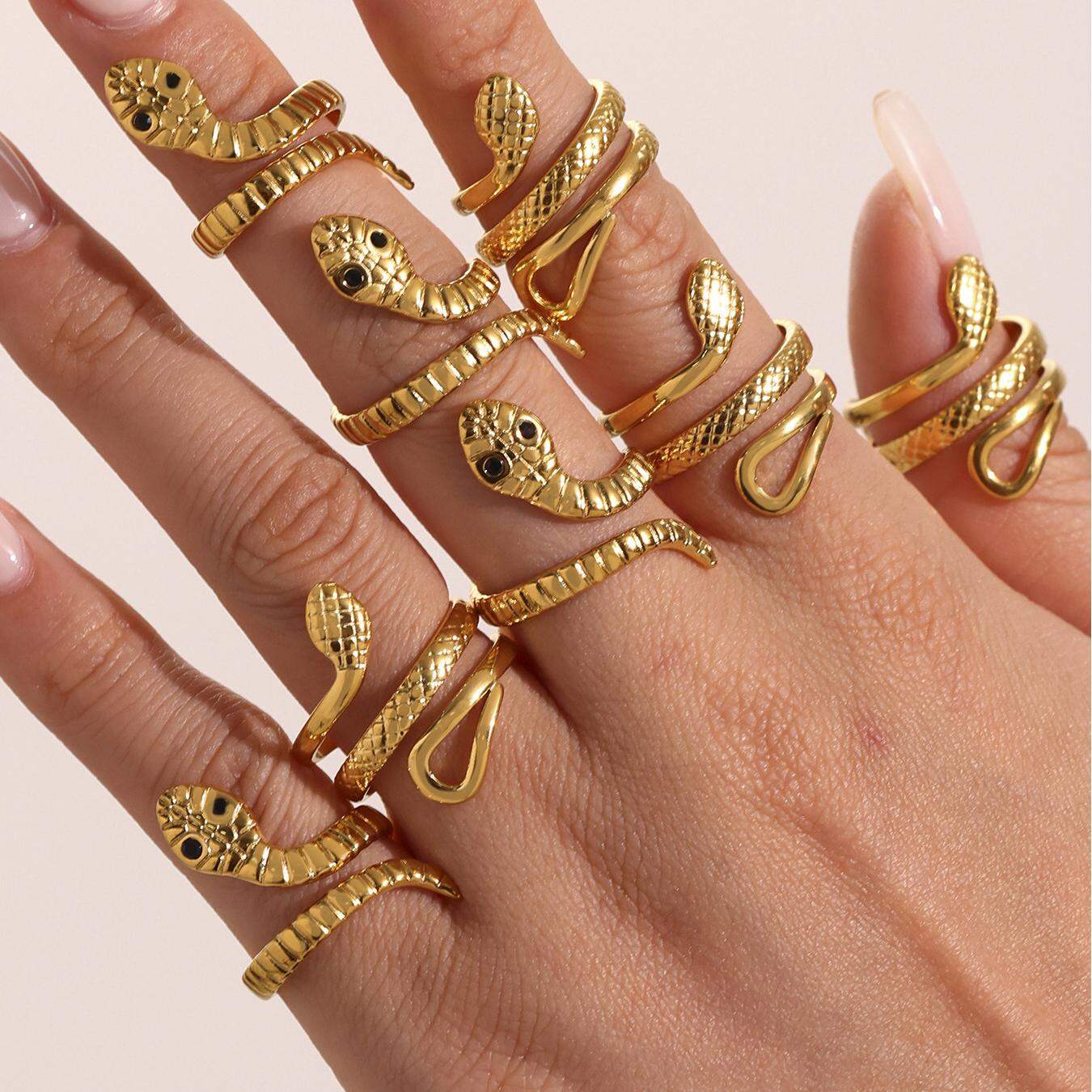 1 Piece Classic Snake Stainless Steel Waterproof Gold Color Statement Rings Picture2