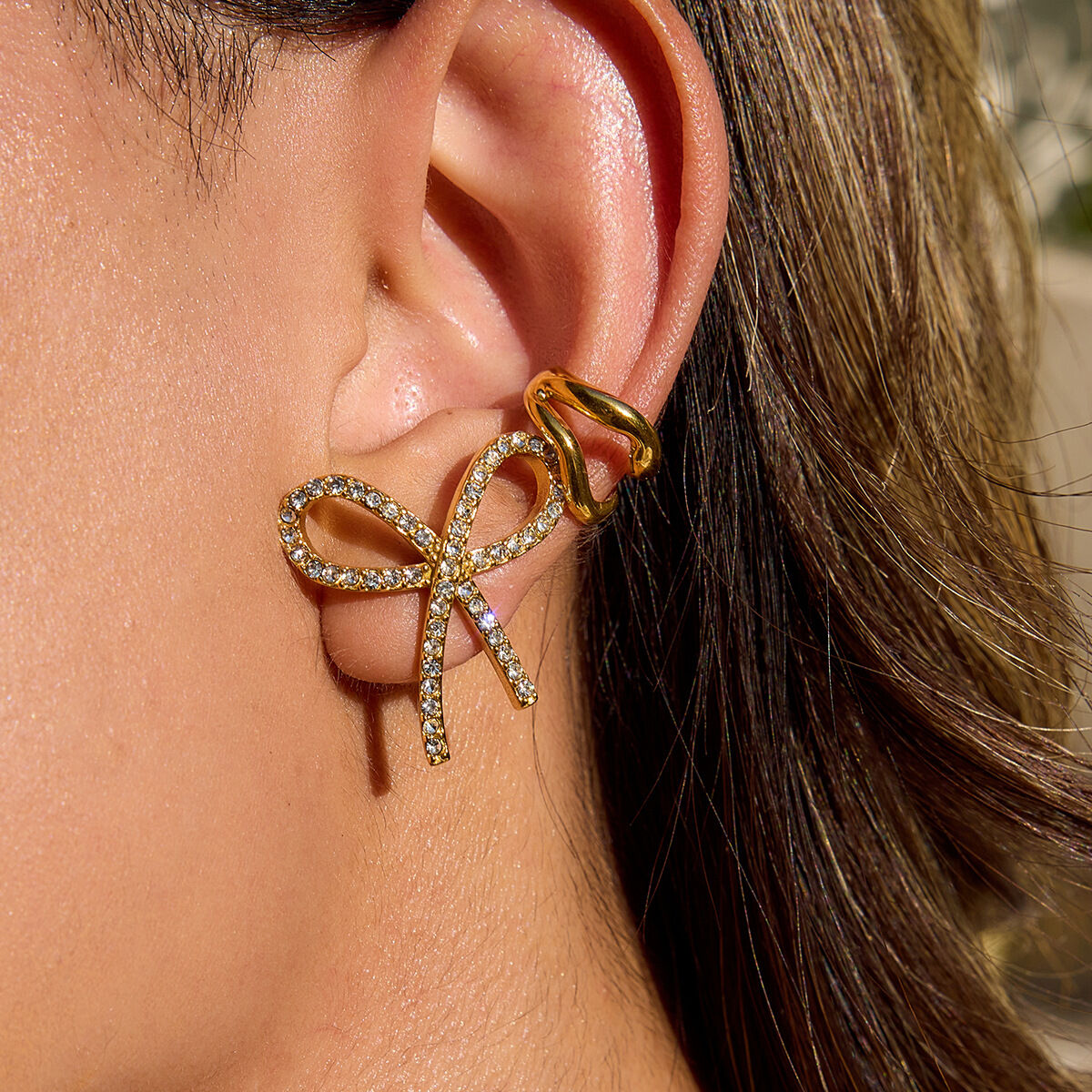 1 Pair Shinning Series Bow Knot Stainless Steel Waterproof Gold Color Women's Stud Earrings