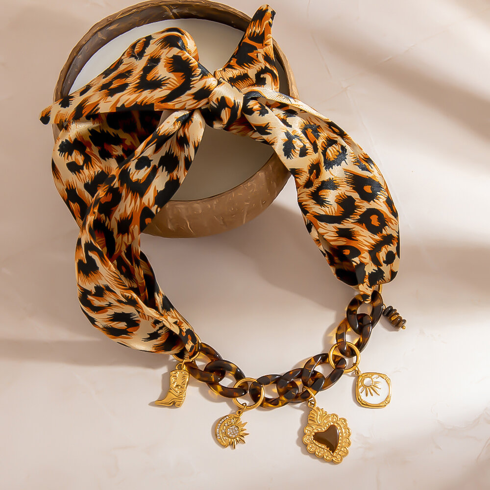 1 Piece Leopard Fabric Pendant Necklace
