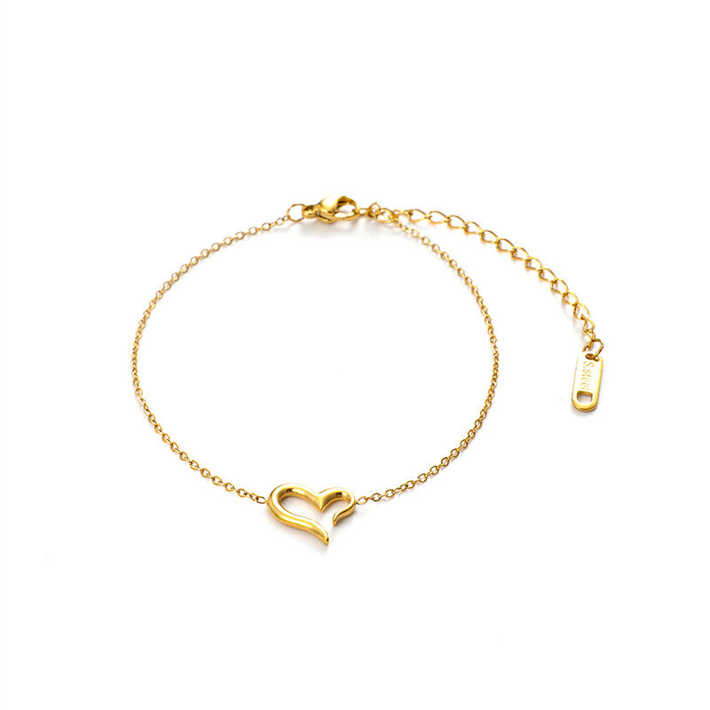 Bracelet à breloques en acier inoxydable doré, étanche, en forme de cœur simple (1 pièce). h5 