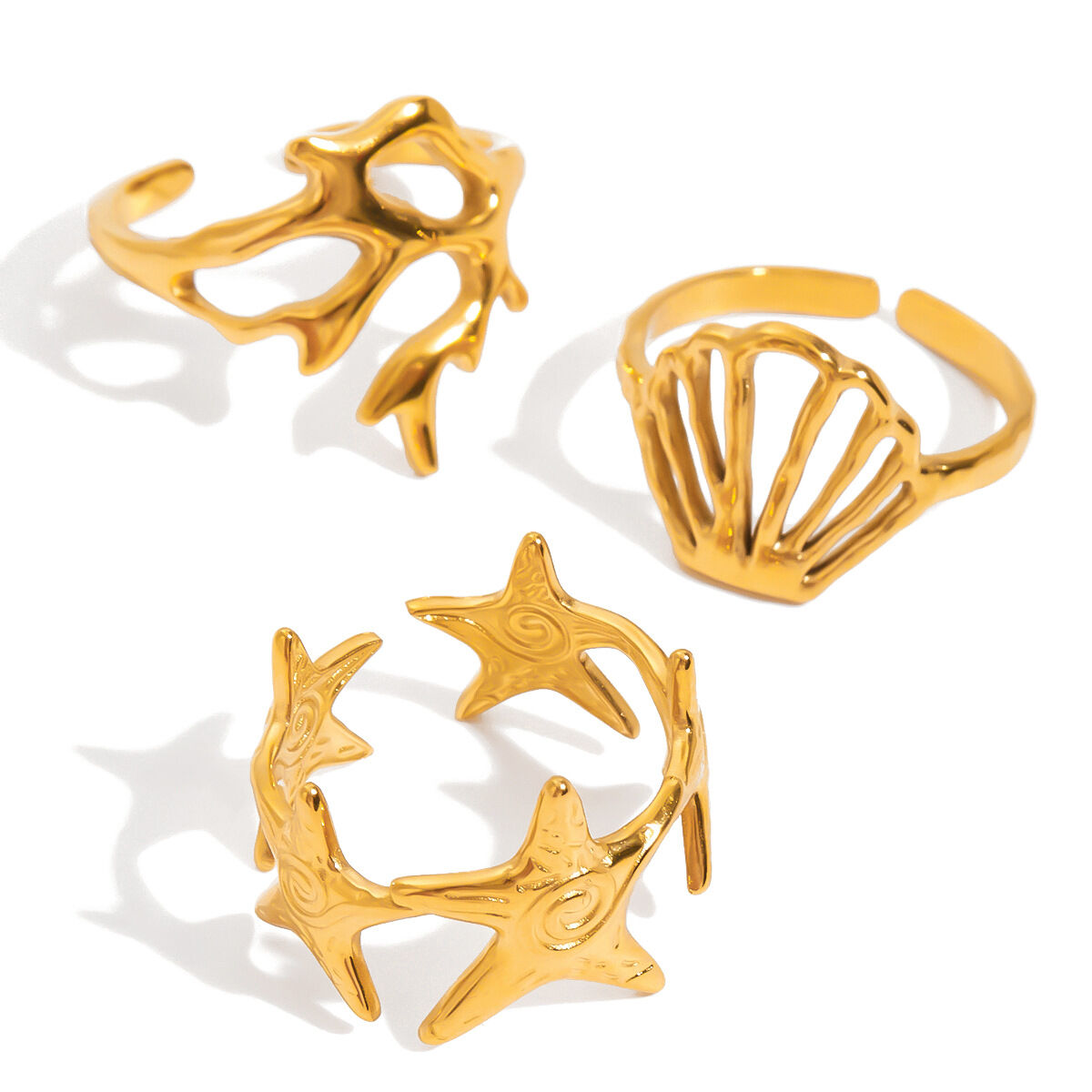 1 Stück Statement-Ring aus wasserfestem Edelstahl mit Meeresorganismenmotiv in Goldfarbe Bild10