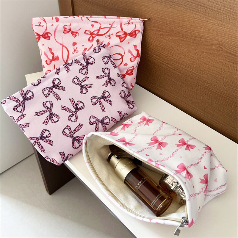Borsa per il trucco da donna con fiocco a righe premium, 1 pezzo h5 Immagine4