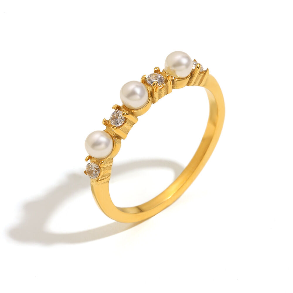 Anello semplice con zircone in perla imitazione - Oro/Numero 7 Immagine2