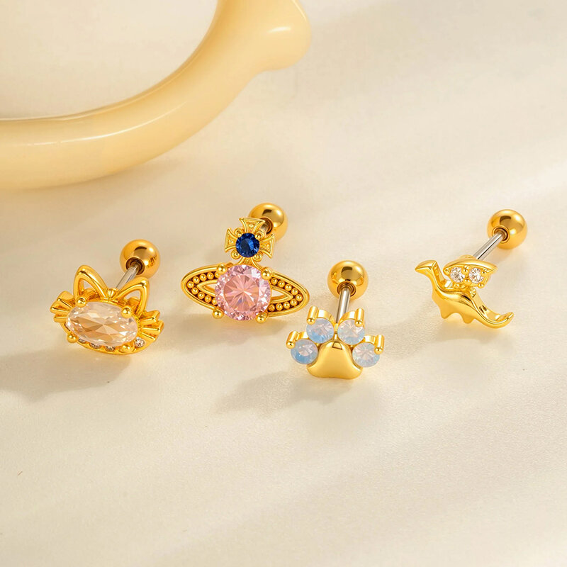1 stuk Planet Copper Gold Color Zircon piercing oorbellen voor dames