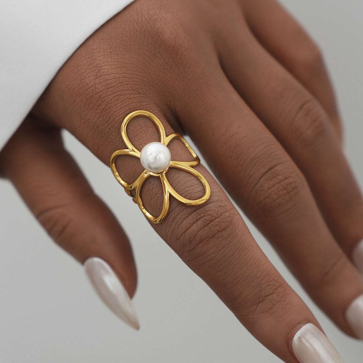1 Piece Simple  Elegant Flower Stainless Steel Waterproof  Gold Color  Statement Rings Picture4