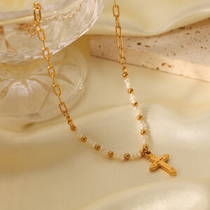 1 Paar Simple Series Daily Cross Edelstahl Wasserdichte Damen-Anhänger-Halsketten h5 Bild4