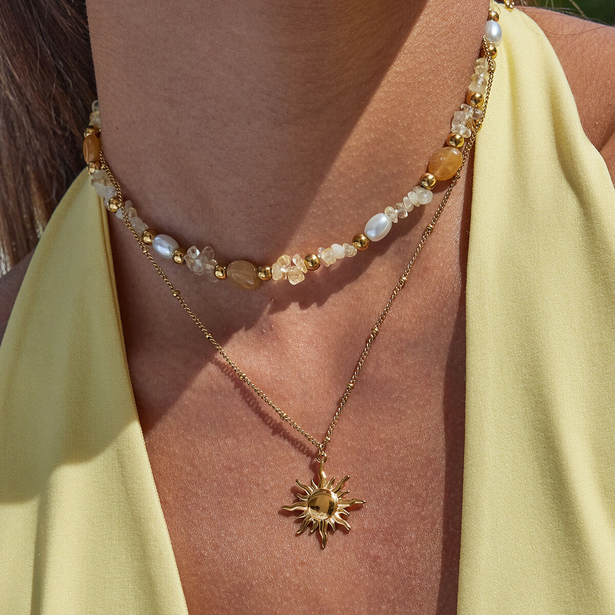 1 Piece Bohemian Sun Stainless Steel Waterproof Gold Color Women's Layered Necklaces