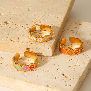 1 Piece Daily Daisy Stainless Steel Waterproof Gold Color Statement Rings h5 Picture4