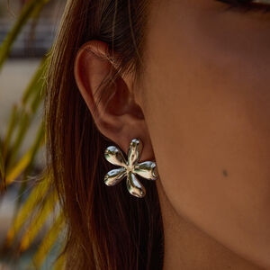 1 Pair Classic Flower Stainless Steel Waterproof Gold Color Women's Stud Earrings h5 Picture3