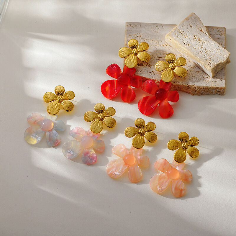 1 par de pendientes colgantes de acetato de imitación con forma de flor, serie romántica 2