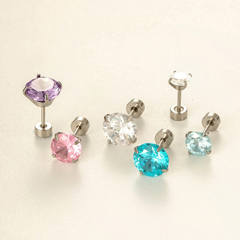 1 Piece Stainless Steel Waterproof Zircon Piercing Earring