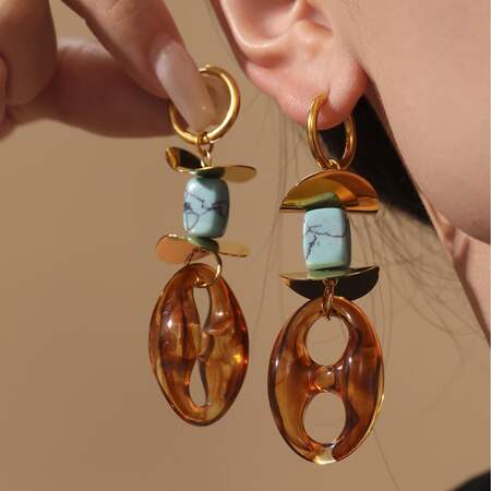 1 paar retro, onregelmatige ovale, waterdichte, goudkleurige oorbellen voor dames, gemaakt van roestvrij staal.