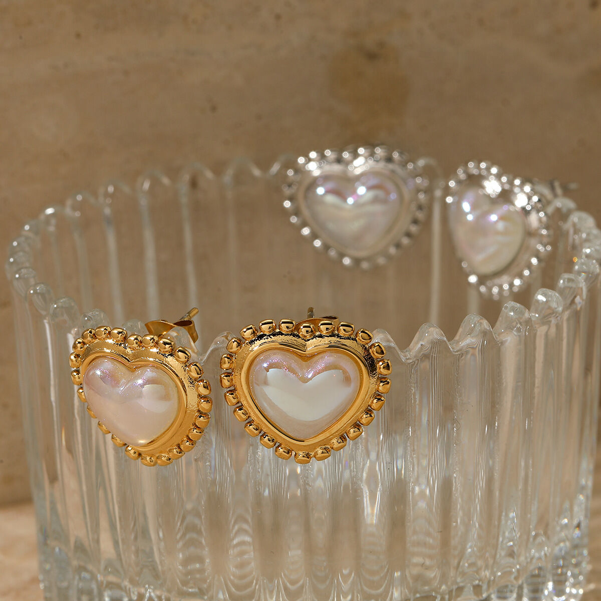 Sweet Heart Stainless Steel Waterproof Gold Color Women's Stud Earrings Picture2