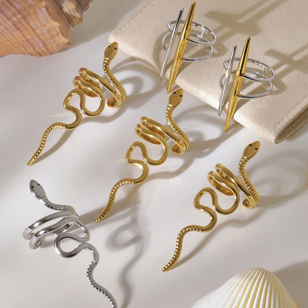 1 Piece Simple Series Natural Snake Stainless Steel Waterproof Gold Color Statement Rings Picture2