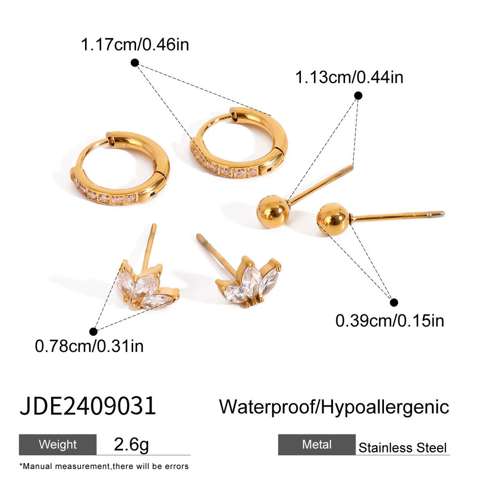 1 pair simple series sweet geometric stainless steel gold plated zircon women earrings set h5Picture2